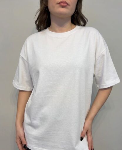 İki İplik Sıfır Yaka Oversize Basic T-shirt 26Y11125620 Beyaz
