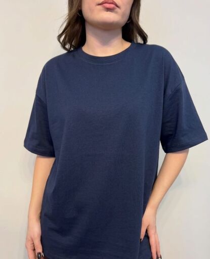 İki İplik Sıfır Yaka Oversize Basic T-shirt 26Y11125620 Lacivert