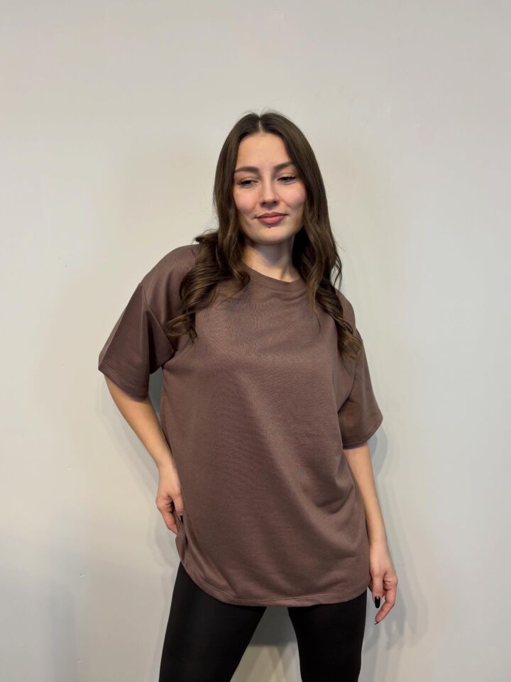 İki İplik Sıfır Yaka Oversize Basic T-shirt 26Y11125620